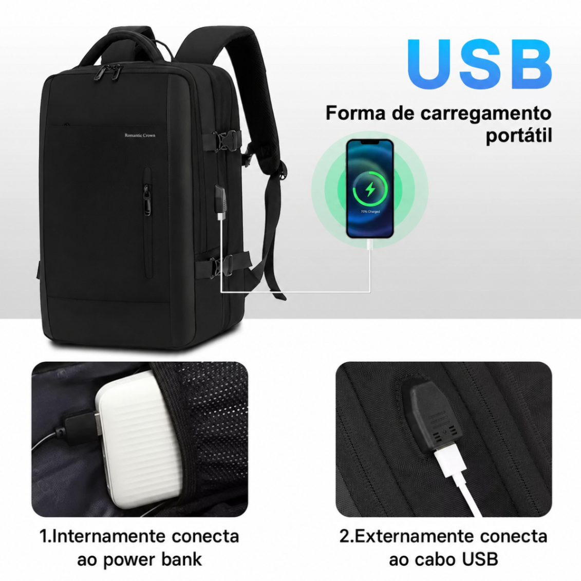 Entrada USB para carregamento portátil
