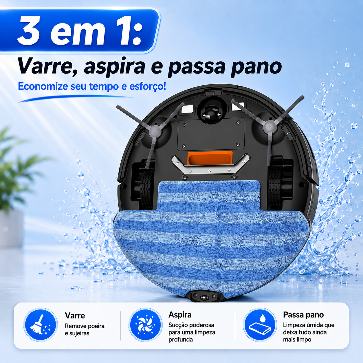 3 em 1: varre, aspira e passa pano
