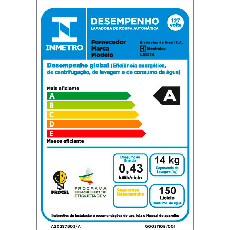 Máquina de Lavar Electrolux 14Kg Essential Care Cesto Inox LED14 Branca 127V
