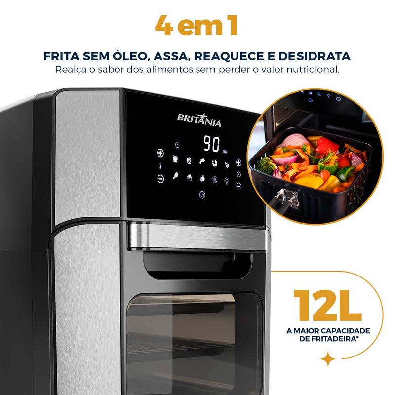 Fritadeira Elétrica Air Fryer Oven Britânia BFR2100P 4 em 1 12L 1800W
