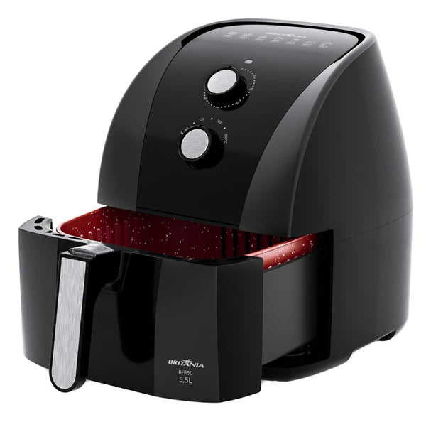 Fritadeira Elétrica Sem Óleo Air Fryer Britânia 5.5L 1500W BFR50 Redstone Preto com Inox 127V