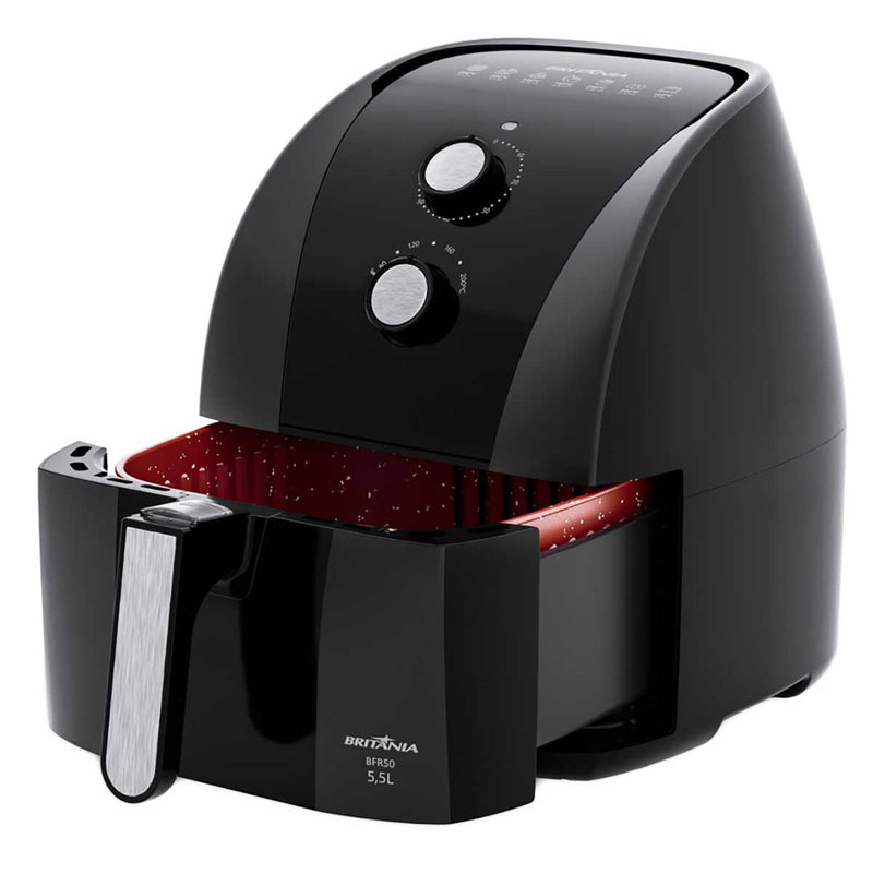 Fritadeira Elétrica Sem Óleo Air Fryer Britânia 5.5L 1500W BFR50 Redstone Preto com Inox 127V