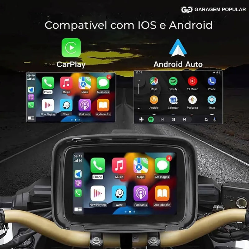 Tela Multimidia Moto com CarPlay e Android Auto | MaxTela Pro Moto 1.0 | + Brinde Exclusivo