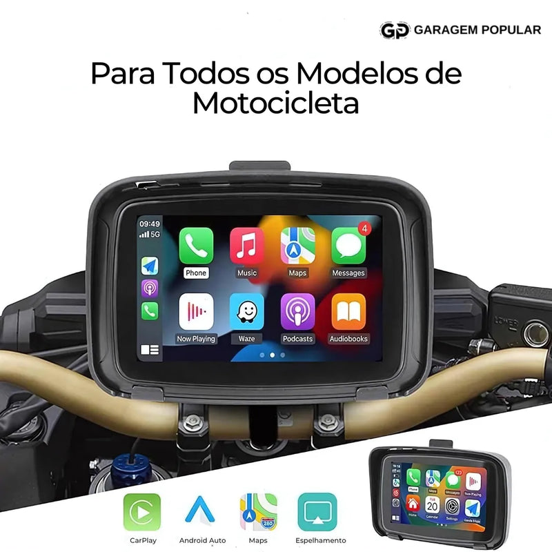 Tela Multimidia Moto com CarPlay e Android Auto | MaxTela Pro Moto 1.0 | + Brinde Exclusivo